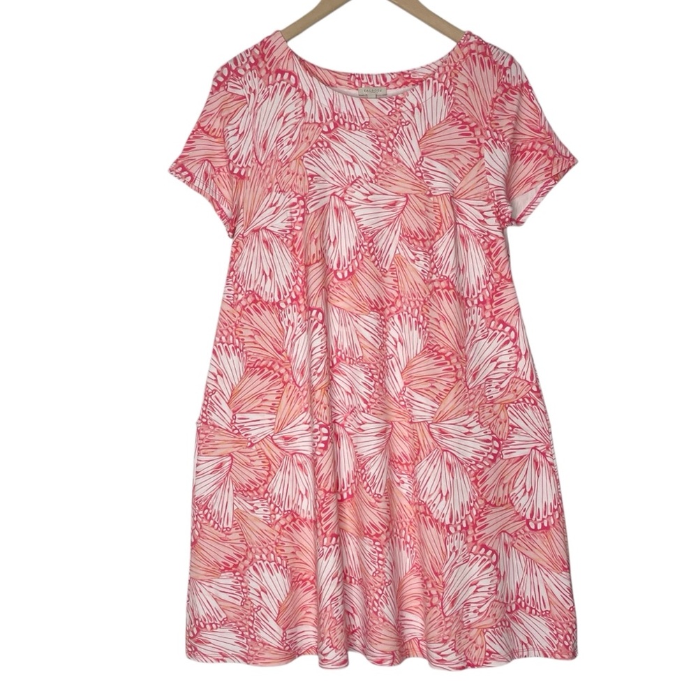 TALBOTS PETITES Seashells Dress Shells Trapeze Swing Size MP Pink Peach Beach